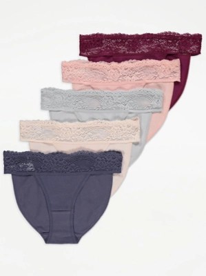 Assorted Lace Trim Tanga Knickers 5 Pack Women at ASDA