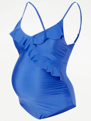 Maternity Blue Frill Trim Swimsuit Women at ASDA