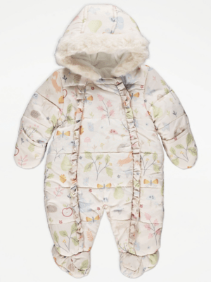 Cream Woodland Hooded Snowsuit Baby at ASDA