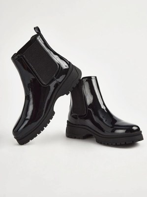 Black Chunky Patent Chelsea Boots Women at ASDA