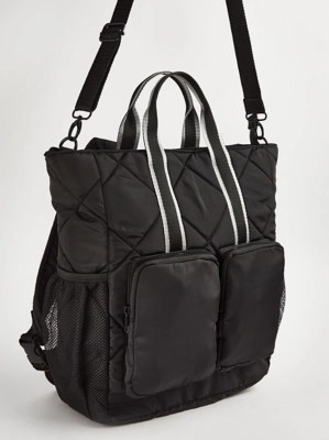 Black Quilted Tote Backpack Kids at ASDA