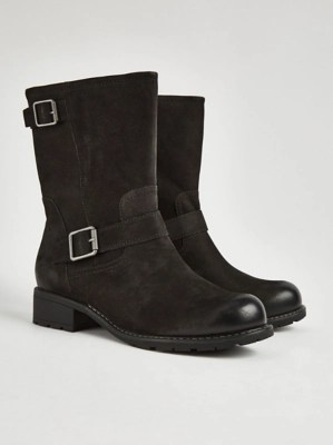 Black Leather Buckled Boots Women at ASDA