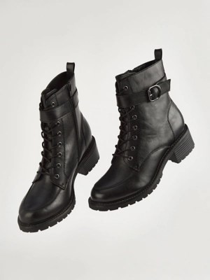 Black Leather Lace Up Ankle Boots Women at ASDA