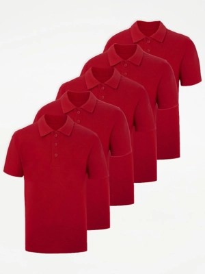 Red School Polo Shirt 5 Pack School at ASDA