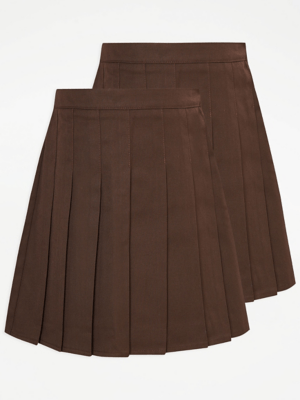 Brown Pleated School Skirts 2 Pack School at ASDA