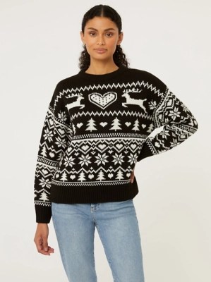 Black Fairisle Knit Jumper Women at ASDA