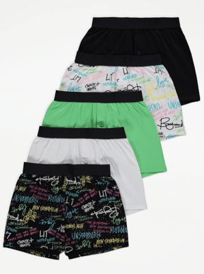 Graffiti Print Boxers 5 Pack Kids at ASDA