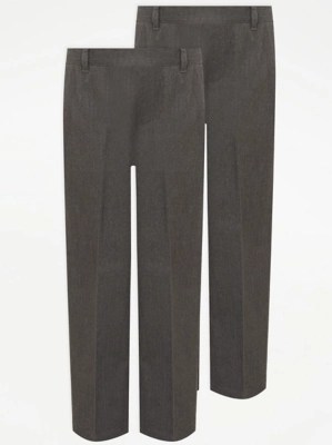 Boys Grey Regular Leg Elasticated School Trousers 2 Pack School