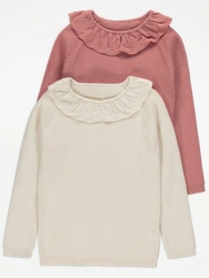 Pink Collared Long Sleeve Jumpers 2 Pack Kids at ASDA