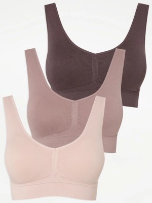 Assorted Brown Padded Comfort Bras 3 Pack Women at ASDA