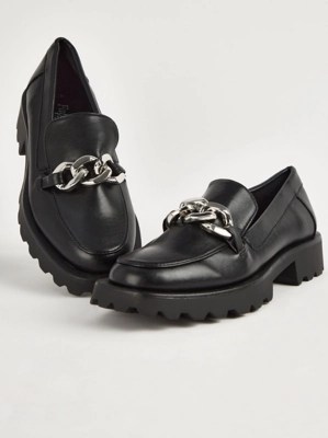 Black Chunky Chain Loafers Women at ASDA