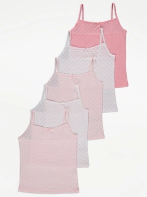 Pink Assorted Floral Print Cami Vests 5 Pack Kids at ASDA