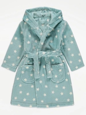 Turquoise Star Print Dressing Gown Kids at ASDA