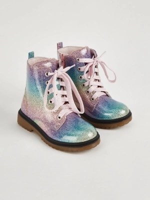 Rainbow Glitter Lace Up Boots Kids at ASDA