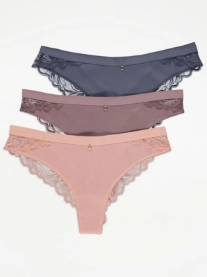 Ribbed Brazilian Knickers 3 Pack Women at ASDA