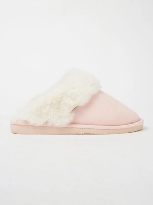 Pink Faux Fur Mule Slippers Women at ASDA