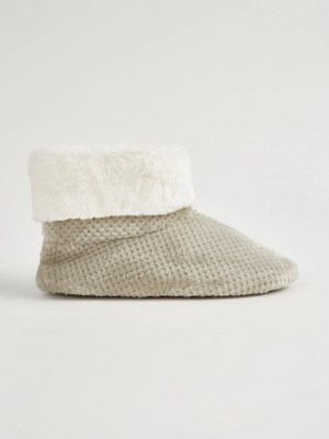 Grey Faux Fur Cuff Slipper Boots Women at ASDA