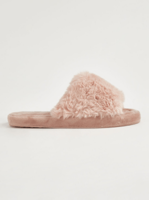 Pink Faux Fur Slider Slippers Women at ASDA