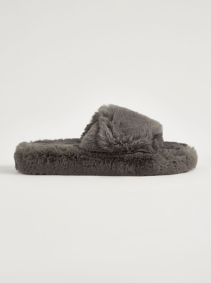 Charcoal Faux Fur Slider Slippers Women at ASDA