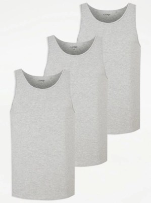 Grey Basic Vests 3 Pack Men at ASDA