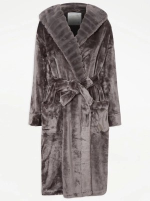 Grey Soft Plush Dressing Gown Women at ASDA