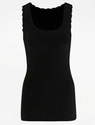 Black Pointelle Thermal Vest Women at ASDA