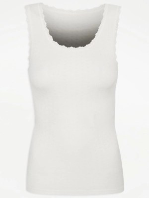 Cream Pointelle Lace Thermal Vest Top Women at ASDA