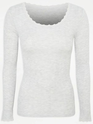 Grey Pointelle Lace Thermal Long Sleeve Top Women at ASDA