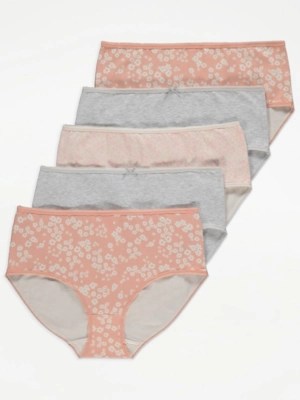 Pink Flower Midi Knickers 5 Pack Women at ASDA
