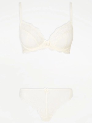 Ivory Lace NonPadded Bra and Knickers 2 Piece Set Lingerie