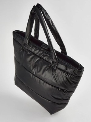 Black Quilted Puffer Tote Bag Women at ASDA