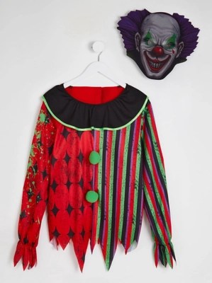 Halloween Clown Adults Fancy Dress Top With Mask Men at ASDA
