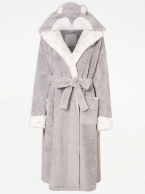 Charcoal Mouse Embroidered Print Dressing Gown Women at ASDA