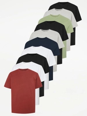 Basic Jersey Crew Neck TShirts 10 Pack Men at ASDA