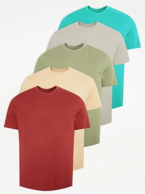 Green Basic TShirts 5 Pack Men at ASDA