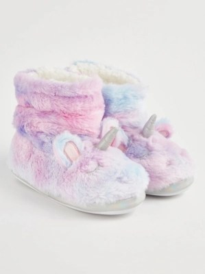 Ombre Unicorn Faux Fur Slipper Boots Kids at ASDA