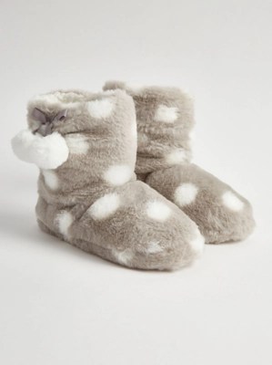 Grey Spot Pom Pom Furry Slipper Boots Kids at ASDA