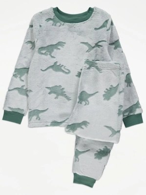 Green Dinosaur Fleece Pyjamas Gift Set Kids at ASDA
