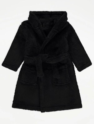 Black Fleece Hooded Dressing Gown Kids at ASDA