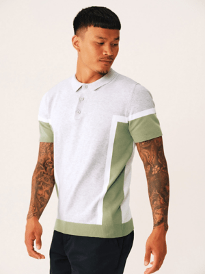 Green Colour Block Knitted Polo Shirt Men at ASDA