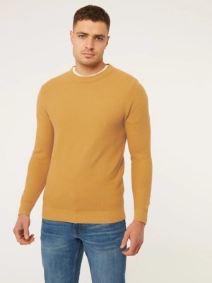 Yellow Textured Crew Neck Jumper Men at ASDA