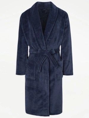 Navy Fleece Dressing Gown Men at ASDA