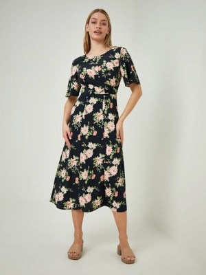 Floral Print Mock Wrap Midi Dress Women at ASDA