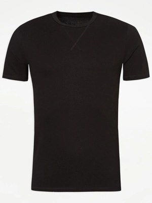 Black Ribbed Short Sleeve Thermal Top Men at ASDA