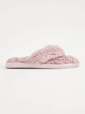 Mauve Fluffy Toe Post Slippers Women at ASDA