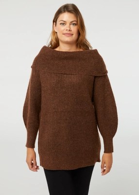 Brown Chunky Knit Bardot Jumper Women at ASDA