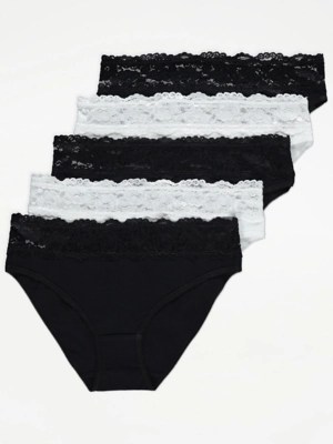 Lace Trim High Leg Knickers 5 Pack Women at ASDA