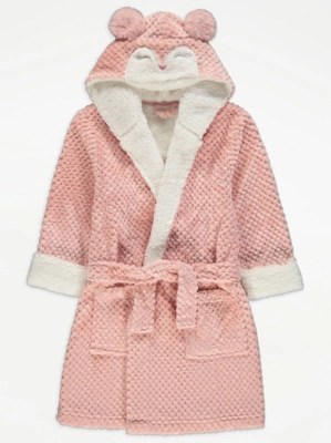 Pink Waffle Texture Owl Dressing Gown Kids at ASDA