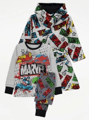 Marvel Character Print Pyjamas and Dressing Gown Set Kids at