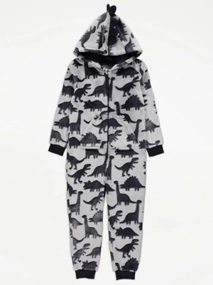 Blue Dinosaur Fleece Hooded Onesie Kids at ASDA